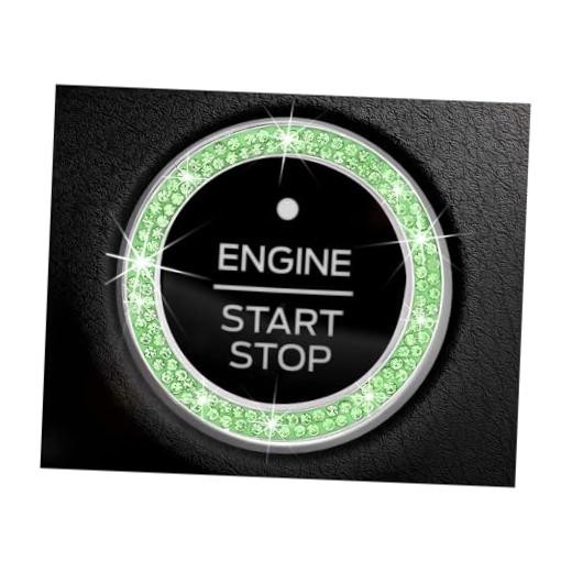 Car Bling Engine Start Ring Decal, Sparkling Rhinestone Car Push to Light Green