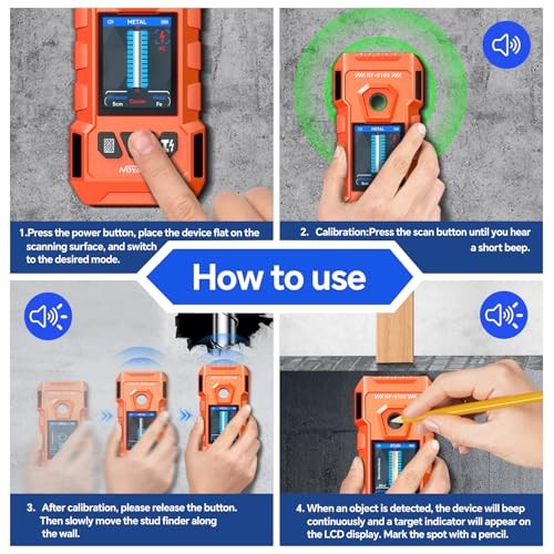 Stud Finder Wall Scanner - 6 in 1 Rechargeable Electronic Wall Detector Orange