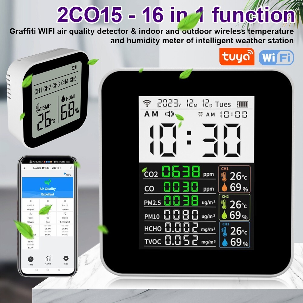 16 IN 1 Smart WiFi Air Quality Monitor CO2 CO TVOC HCHO PM2.5-10 Weather Station