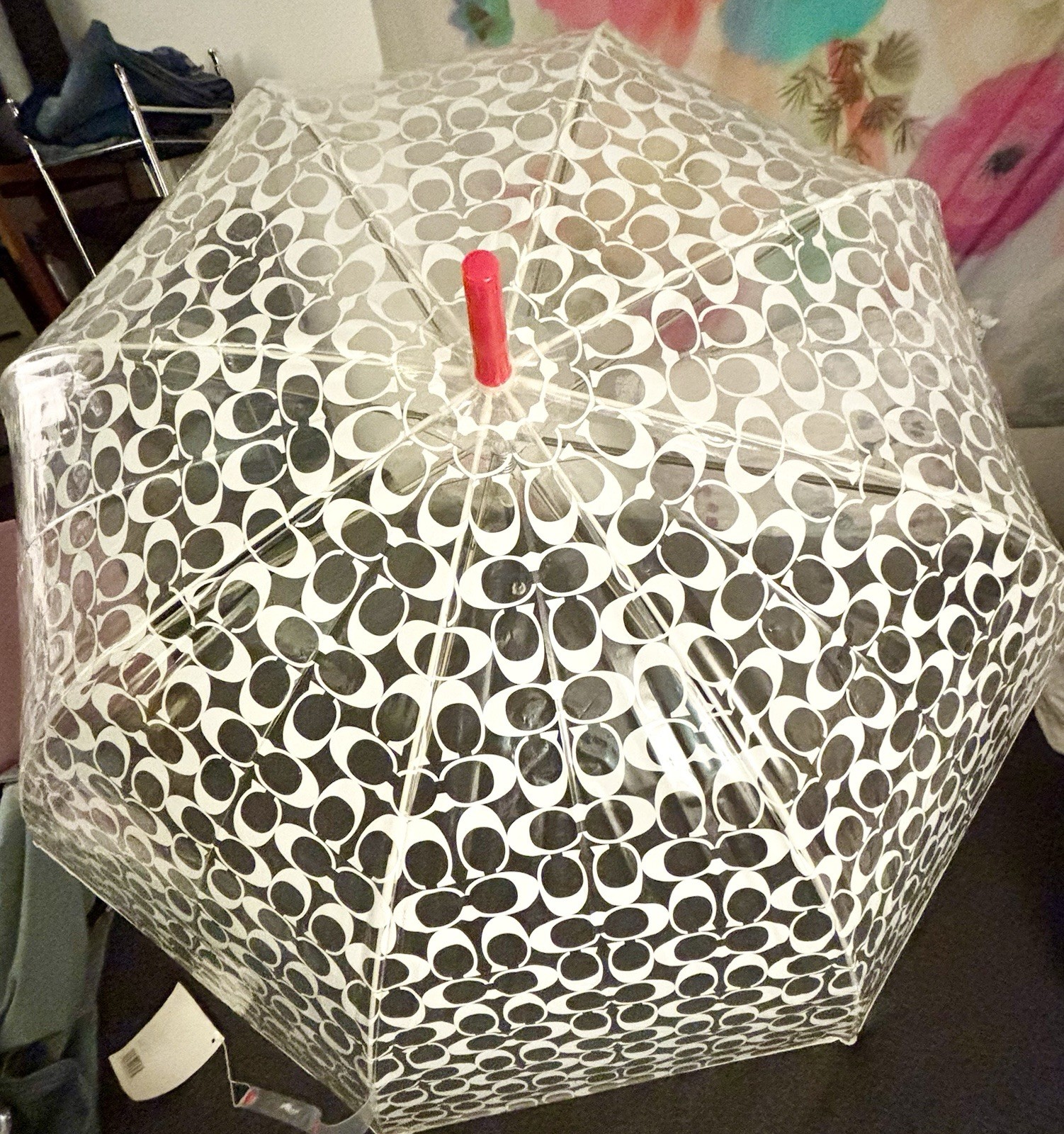NWT Authentic Coach Monogram Umbrella Clear Retro Lucite Handle Full-Sz 36” RARE