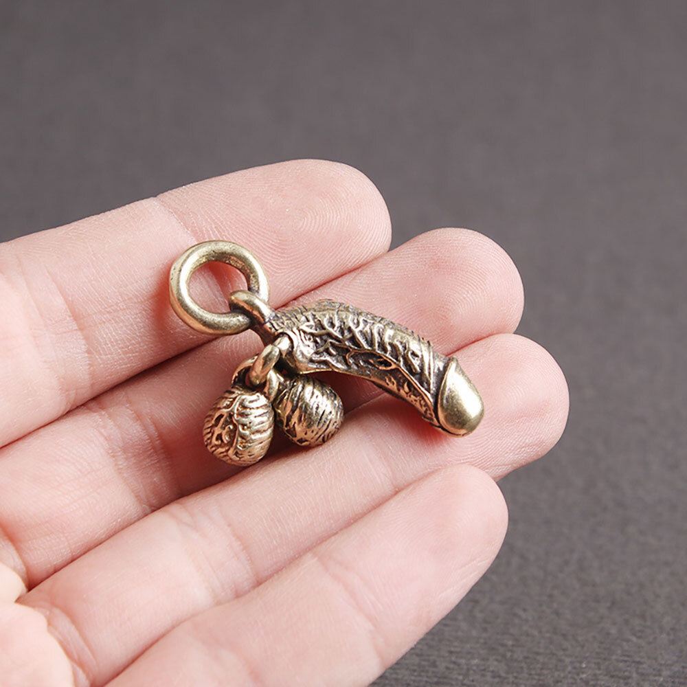 2Pcs Keychain Key tag Man Genitals Penis Brass Pendant Men Women Friends Fun