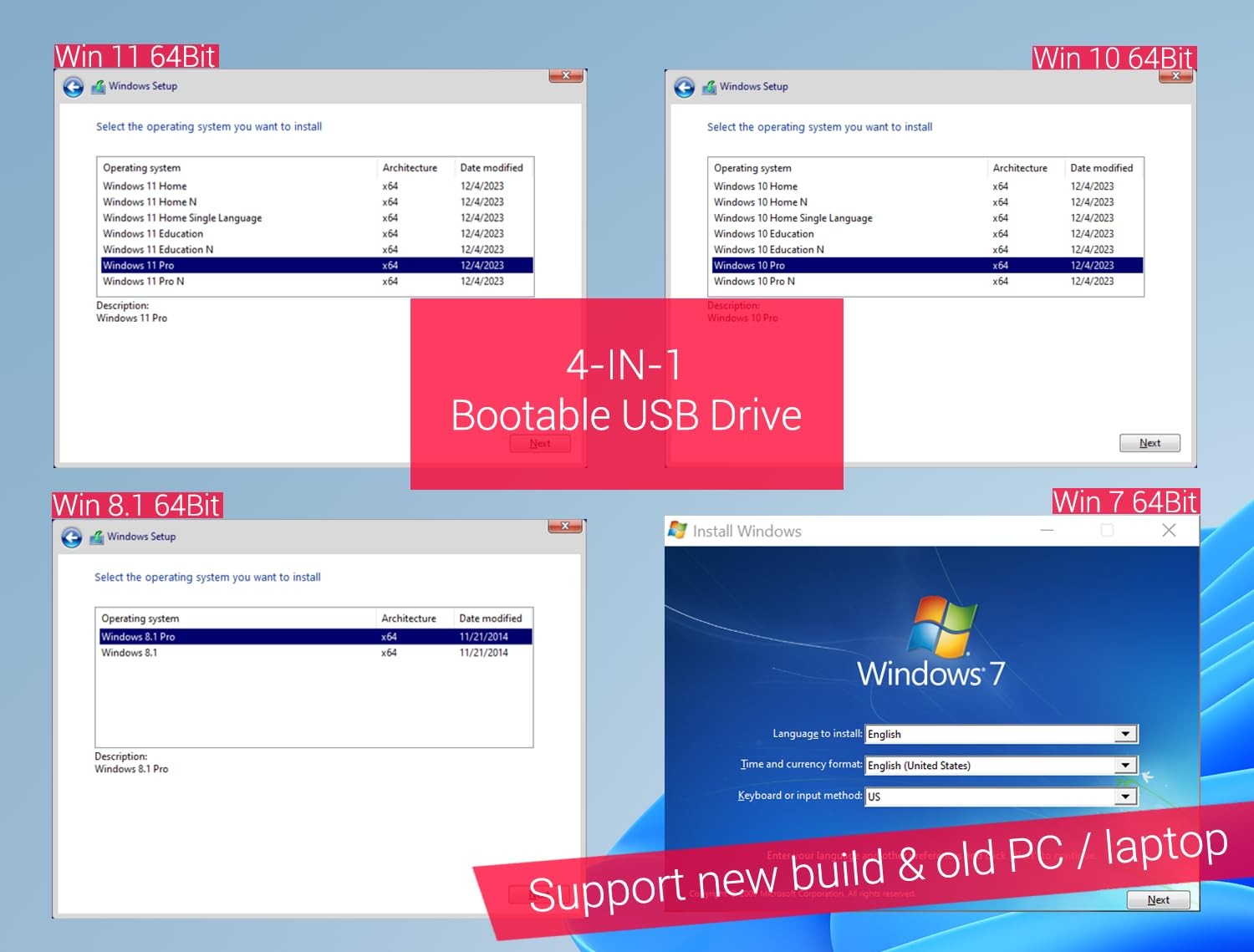 64GB - Bootable USB Driver 3.2 for Windows 11/10/8.1/7, Password Reset, Network