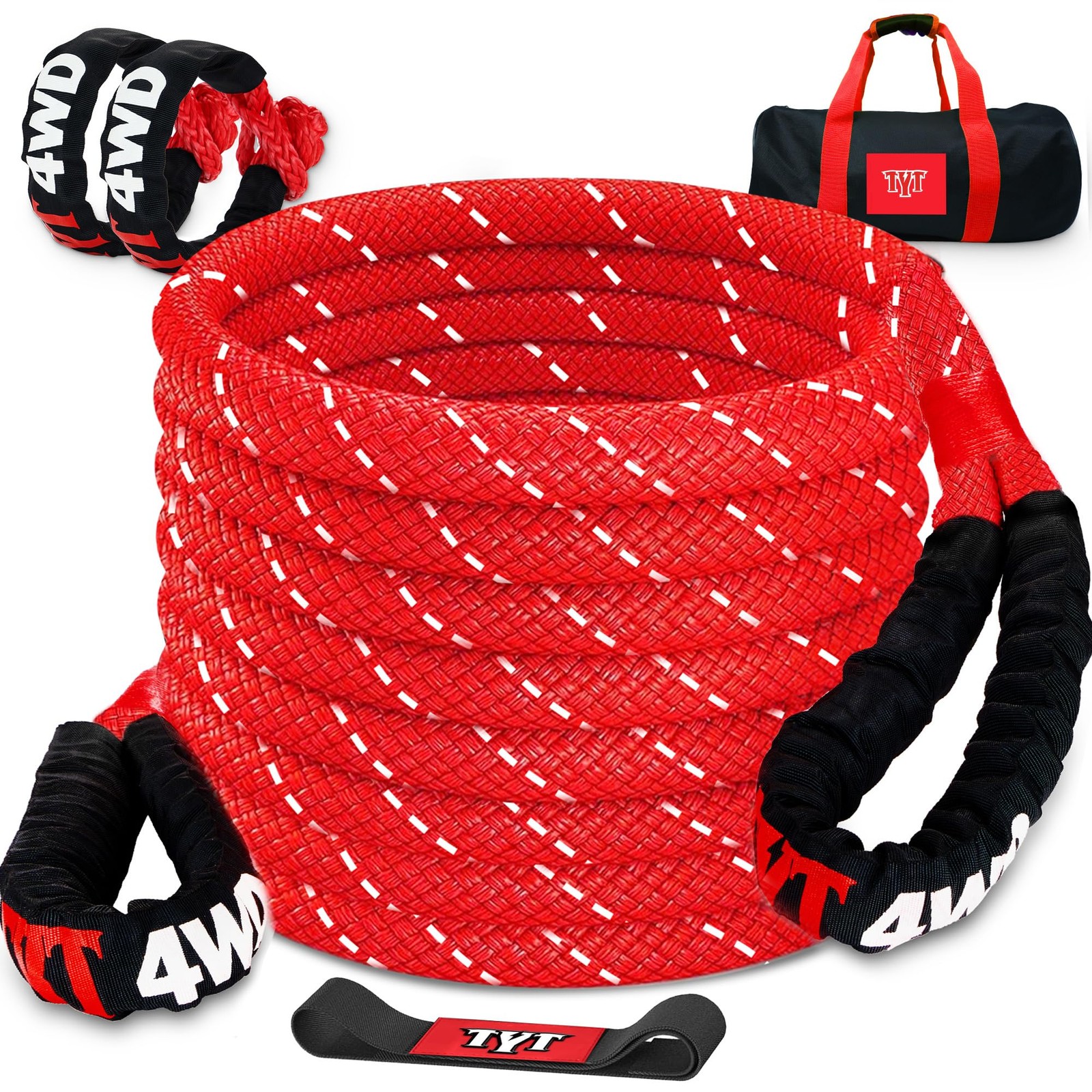 1.26" x 30' Kinetic Energy Recovery Rope Tow Strap Heavy Duty Strap w/Shackle