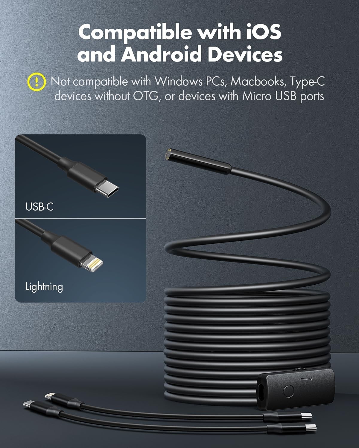 USB Endoscope Camera 1920P HD Borescopes Fit for iPhone and Android 16.5ft