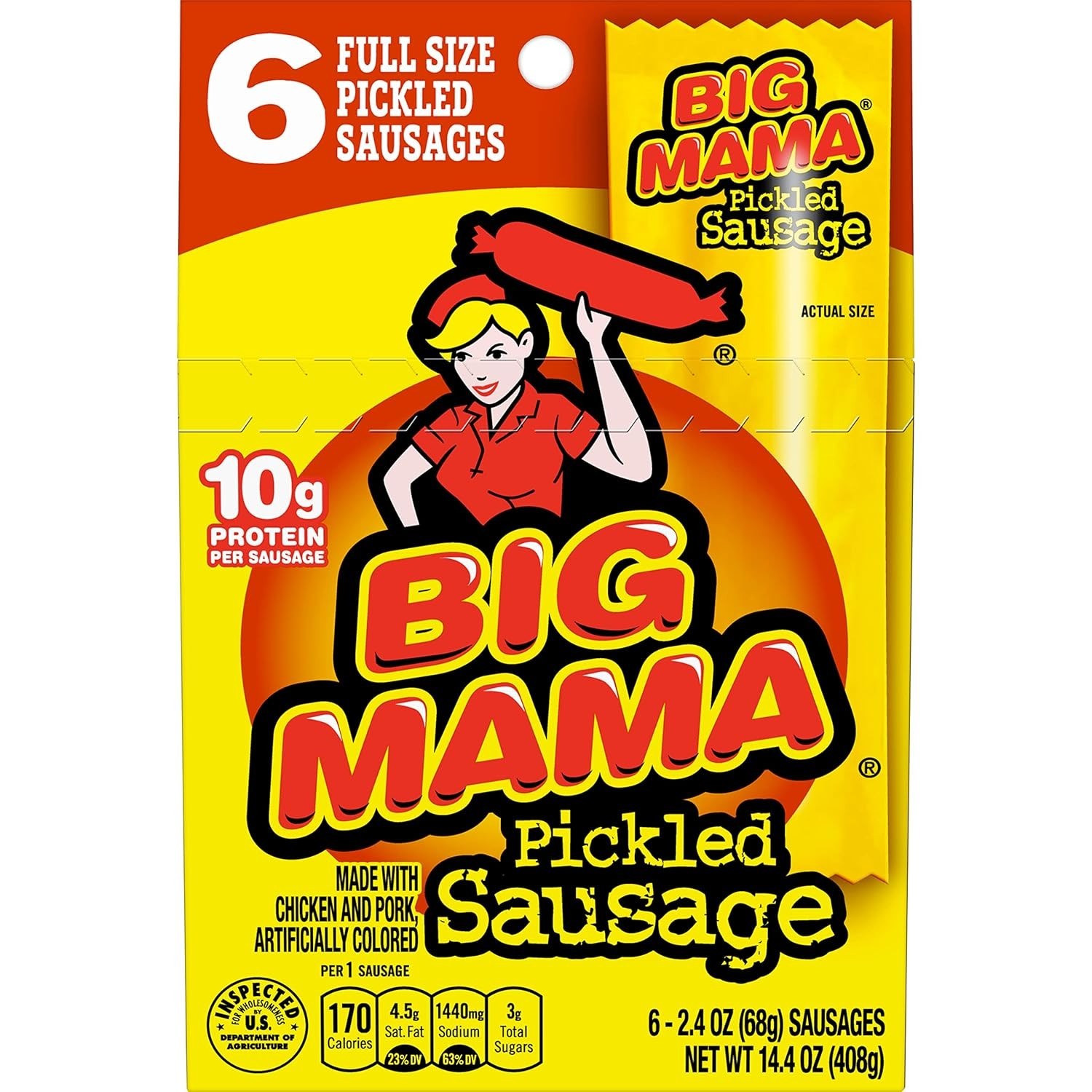 Big Mama Pickled Sausages, 2.4 Ounce, 6 Pack