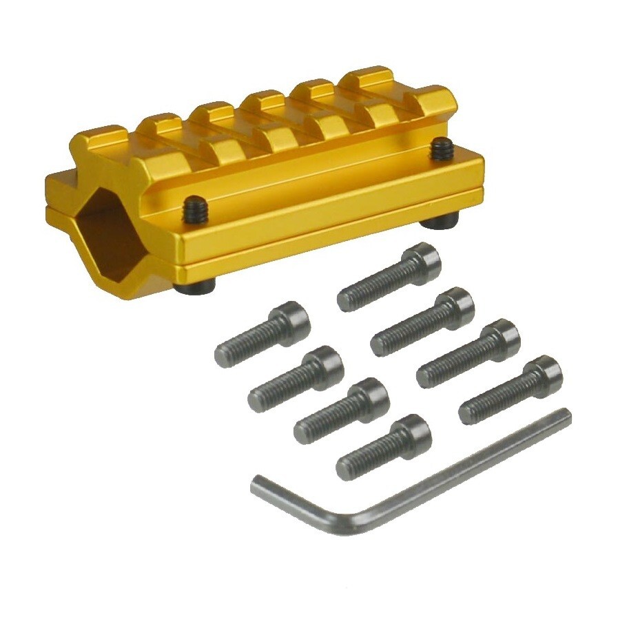 Gold Single Rail Barrel Weaver Mount 60mm 5 Slots Fits Dia. 13 to 20mm Tube