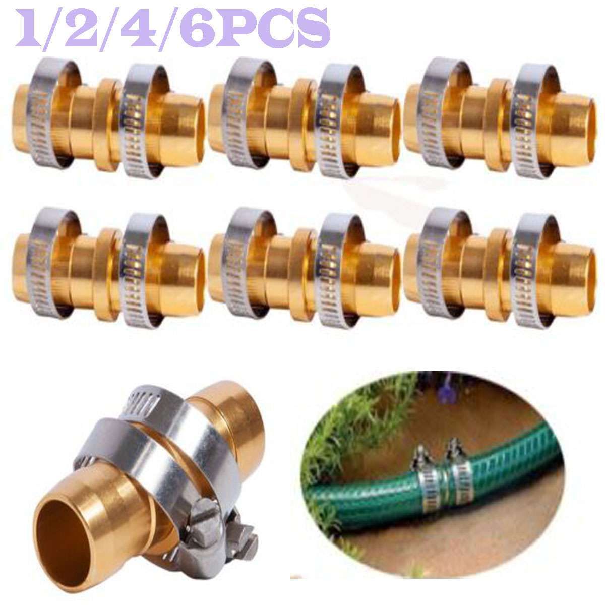 1-6x Garden Hose Repair Mender Coupler Connector with Stainless Clamp 5/8" 3/4"
