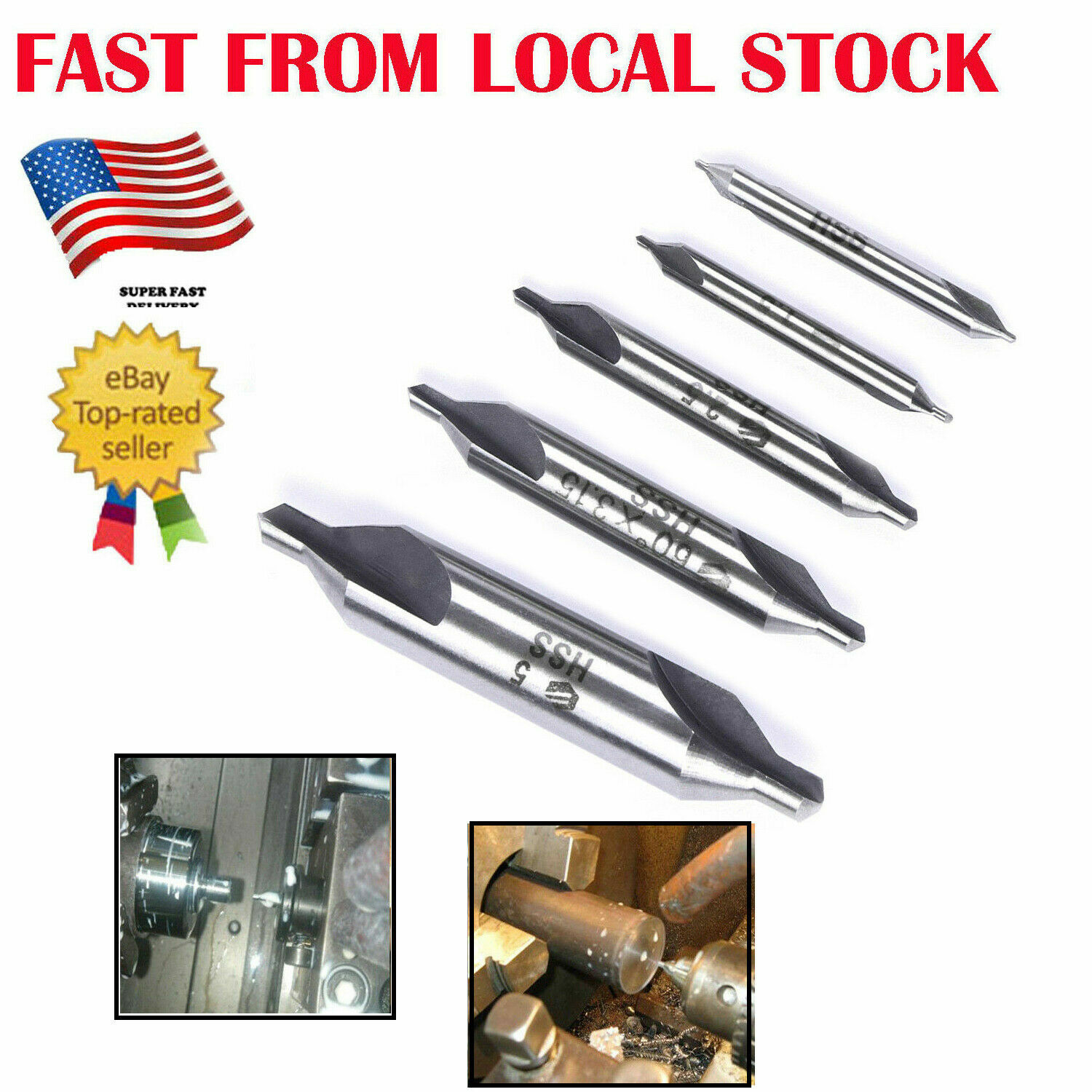 5Pc Combined Center Drill Bit Set Premium HSS Countersink #1, #2, #3, #4 and #5