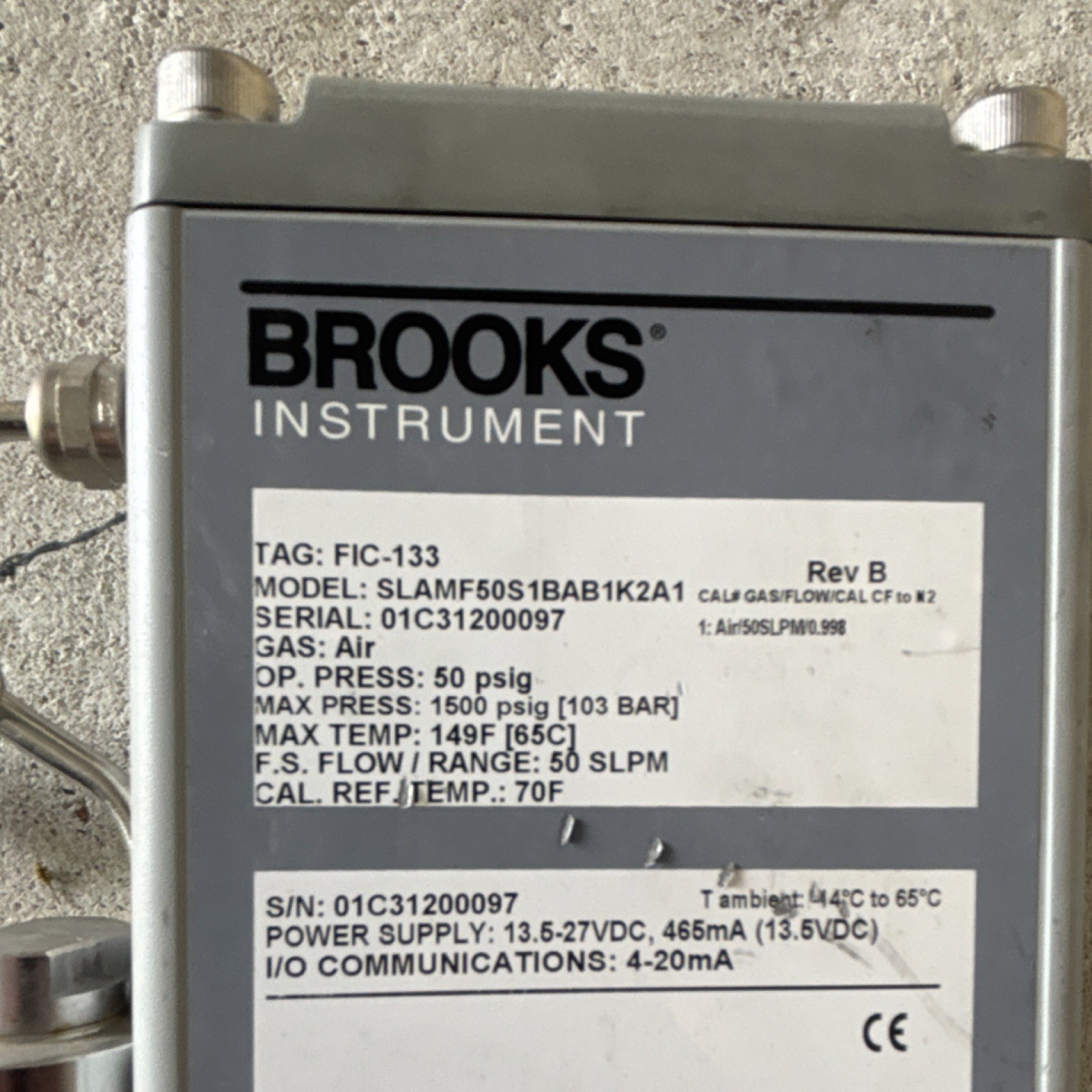 Brooks Instrument SLAMF50S1BAB1K2A1 Mass Flow Controller 50 SLPM Air