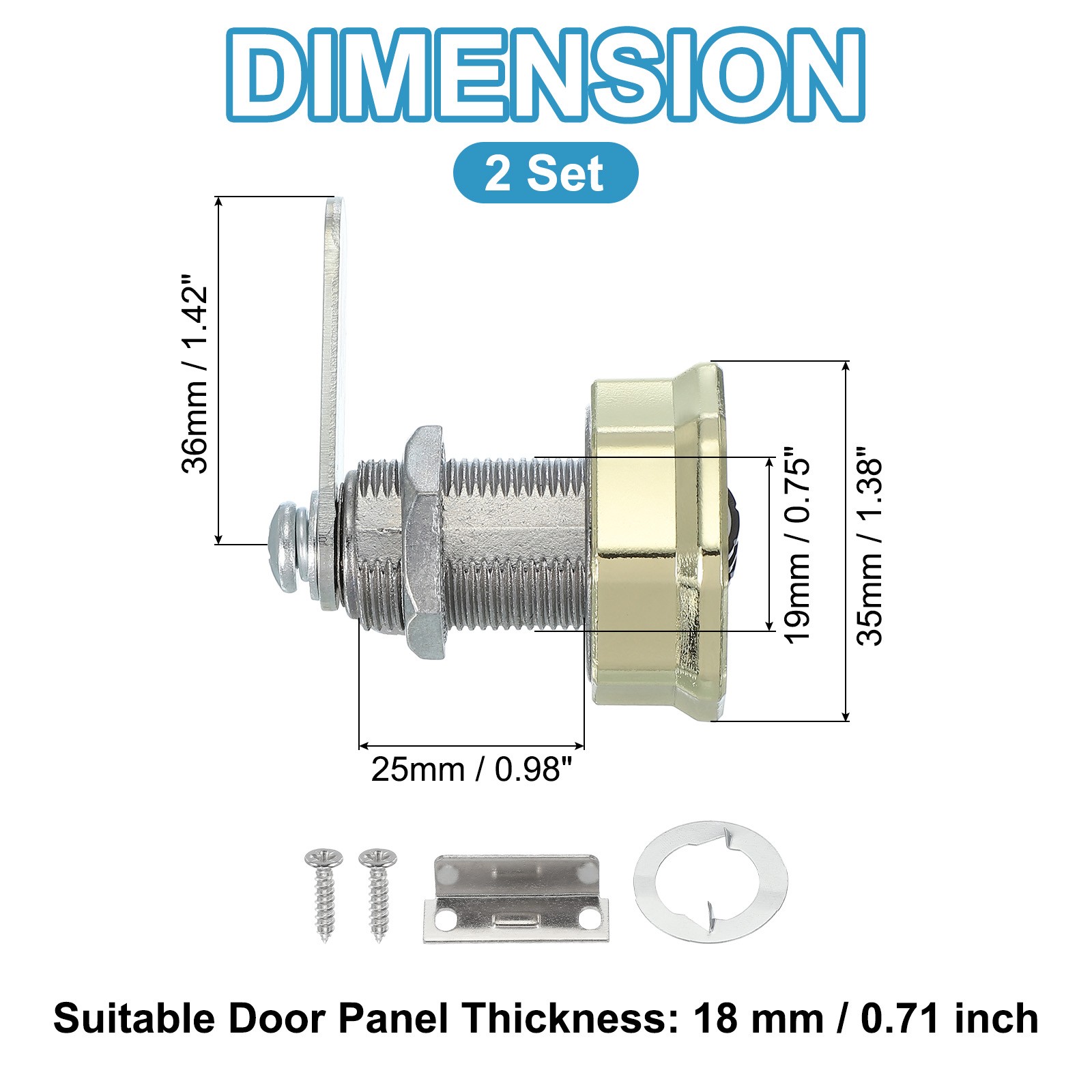 2pcs cylinder lock for wardrobe 1\" combination code gold