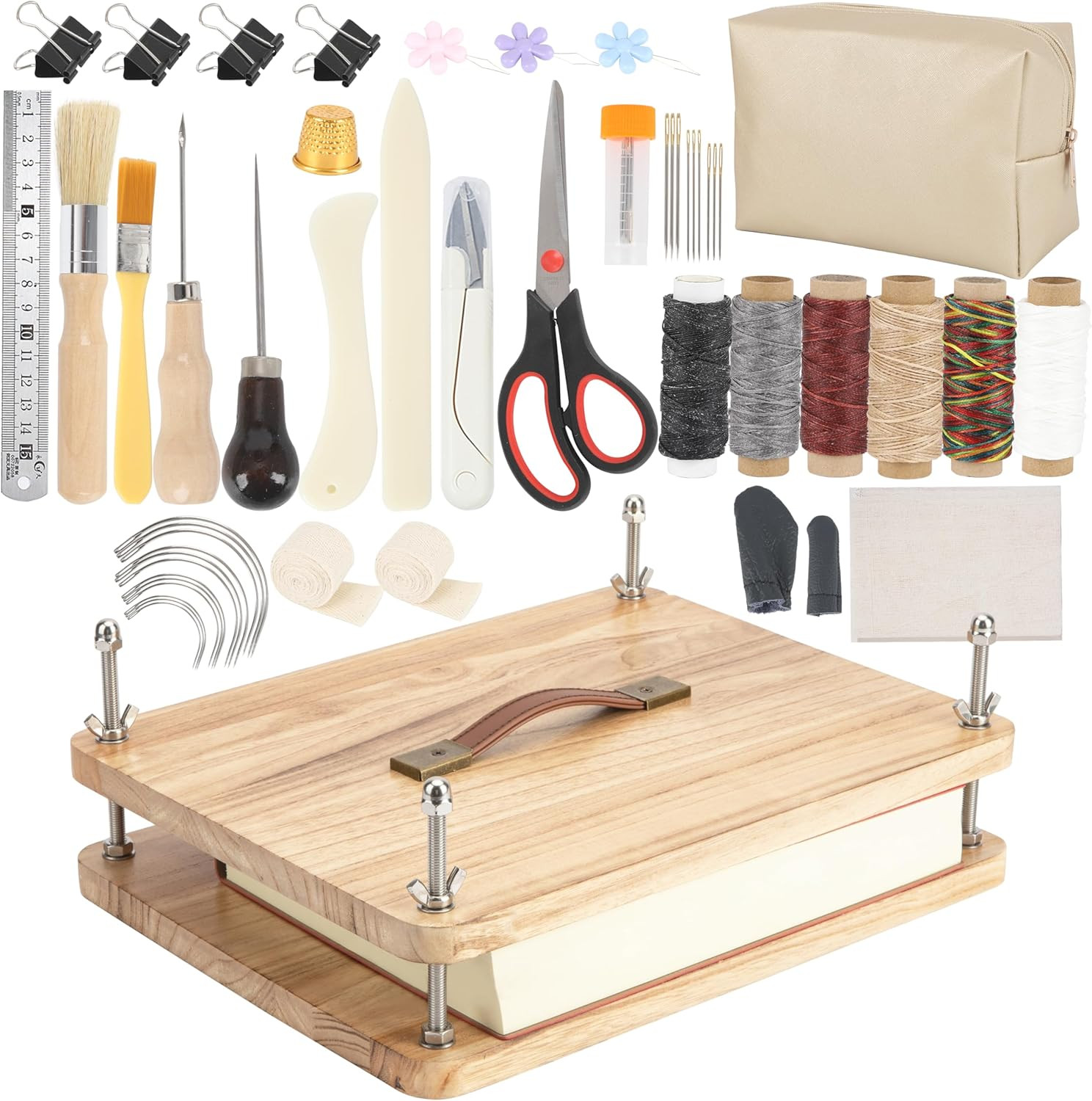 50 Pcs Book Binding Kits, 14.7"X11.4" Inch Wooden Book Press，Books Binding Mater