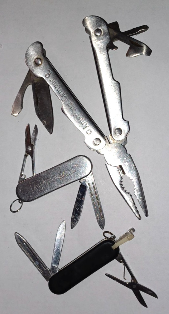 3 Pcs American Camper, Alltrade, Misc.  Assorted Multi Tool-Pliers, Pocket Knife