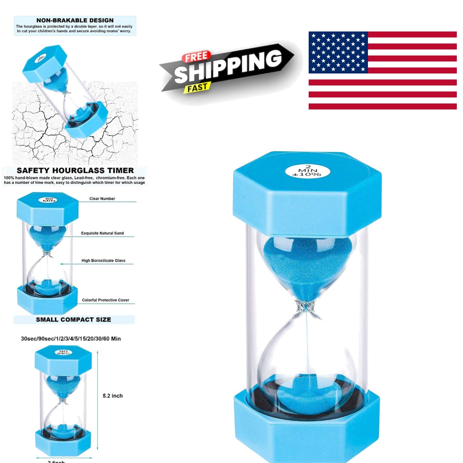 Colorful Sand Timer 2 Minute Hourglass Plastic Sandglass for Classroom Use