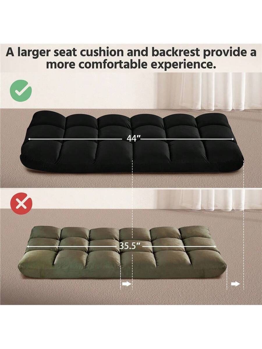 Portablefoldingvelvet floor sofa recliner14-position adjustable tilt angle,black