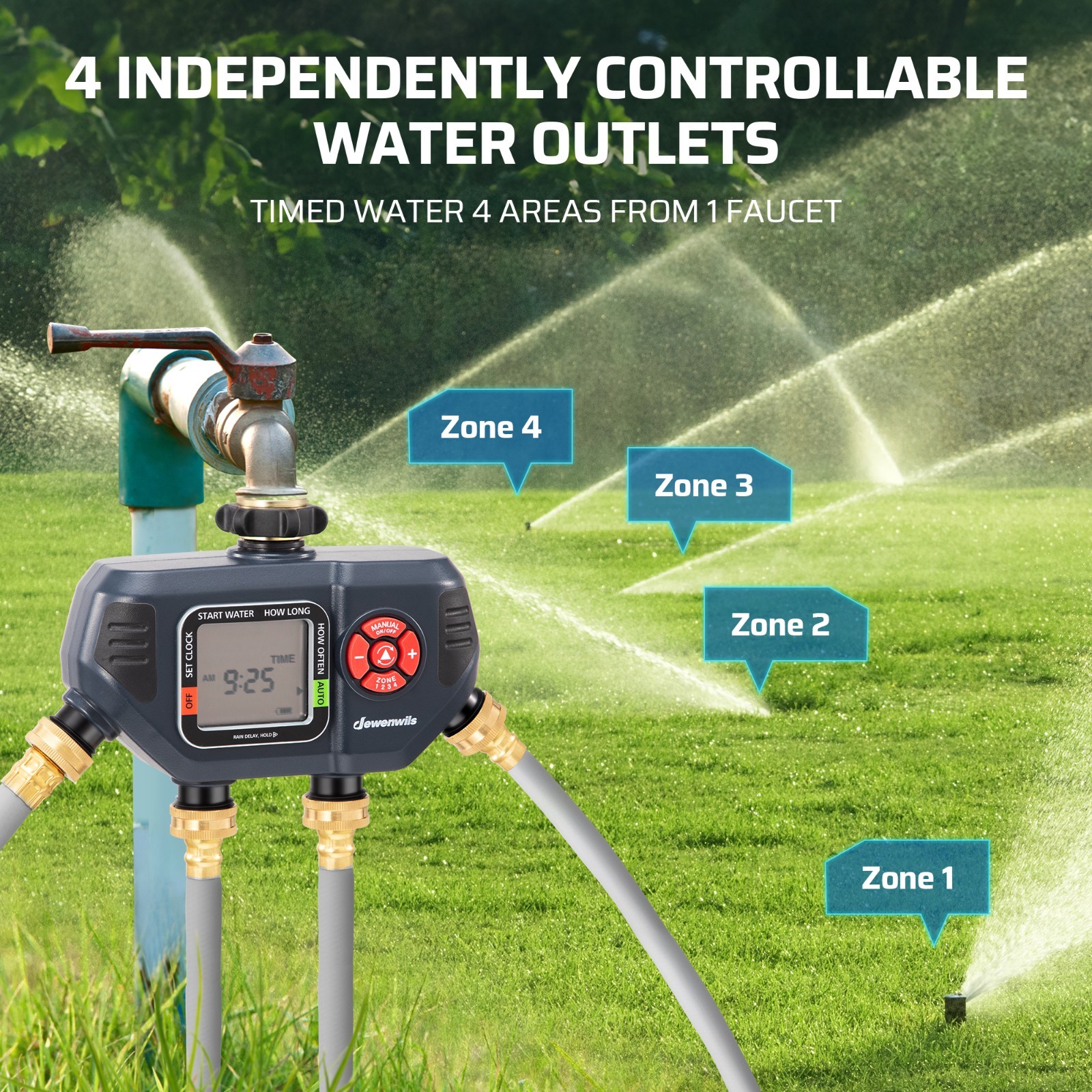 DEWENWILS Sprinkler Timer Programable Outdoor Irrigation Water Garden 4 Zone