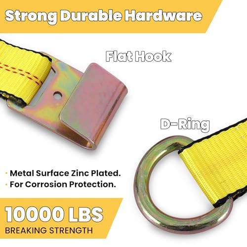 2" x 10 FT Lasso Wheel Straps (4-Pack) - High Visibility No-Wrap Tie Yellow