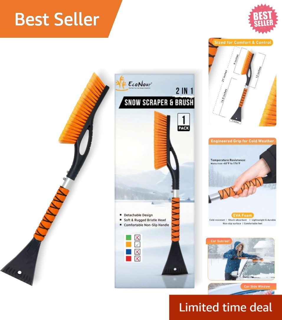 Ergonomic 27" Snow Scraper and Windshield Cleaning Brush for Cars & Trucks