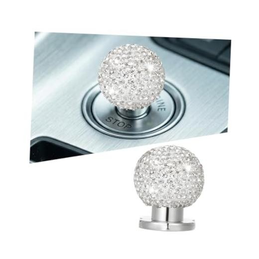 Bling Car Push Start Button Cover, Rhinestone Round Ball Vehicle Joystick White
