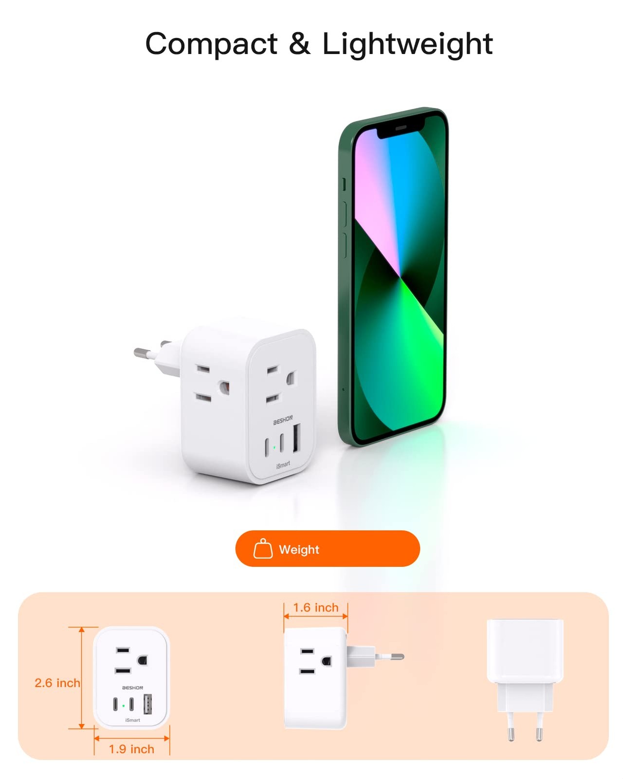 【2-Pack】 European Travel Plug Adapter, BESHON International Power Plug Adapte...