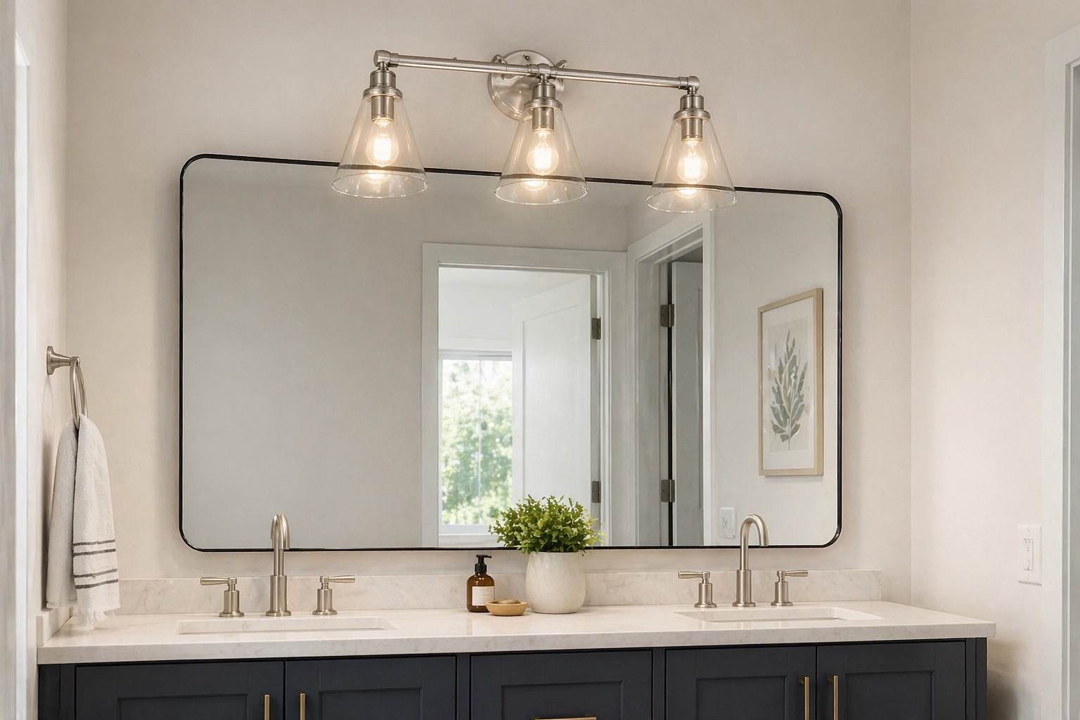 Zhongshan Jimu Modern 3-Light Bathroom Wall Sconce Silver Cone Glass Shades