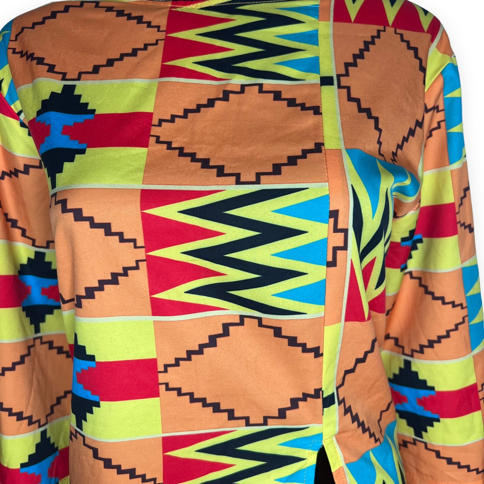 Orange Light Weight Ghana Print Blouse With Side Slit
