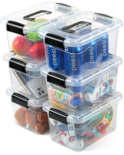 Plastic Storage Bins with Lids 6 Packs, 7 Quart Storage Organizer Bins Black