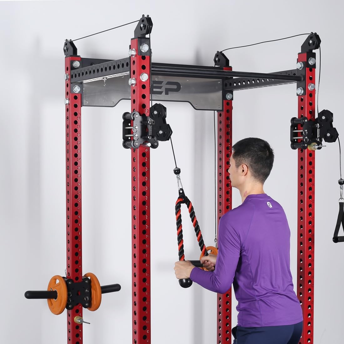 Heavy Duty Tricep Rope Cable Attachment for Pulldown Machines, 36" Black/Red