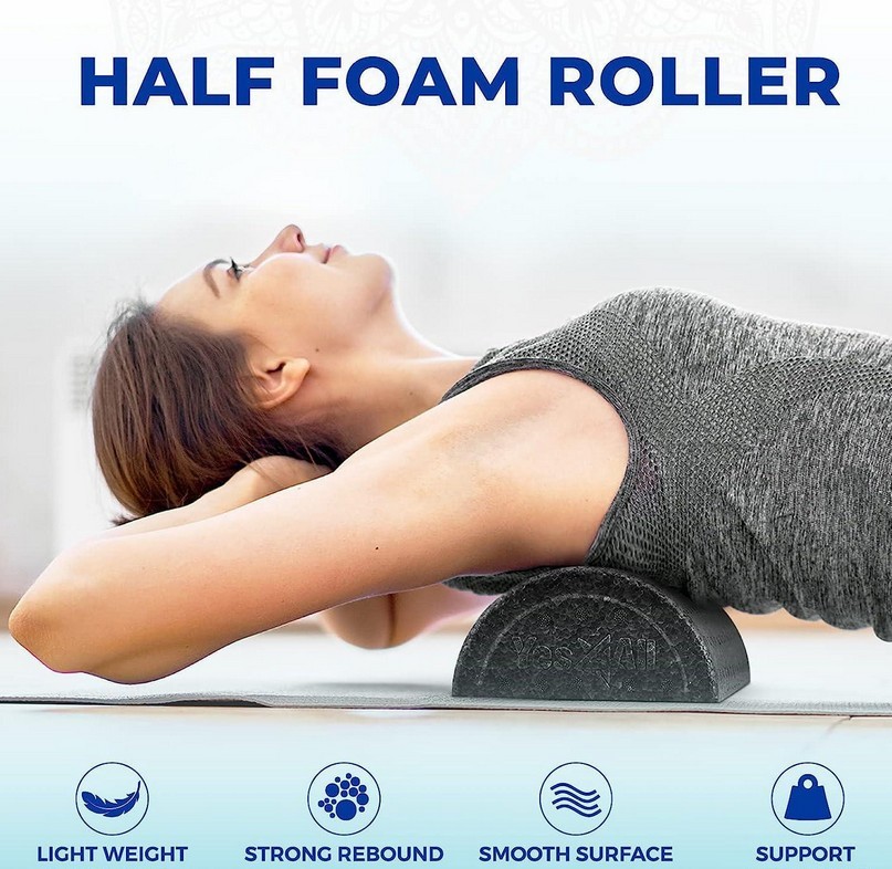 Yes4All Black PE Half Foam Roller 12" Soft Density Roll for Exercise, Yoga, NEW
