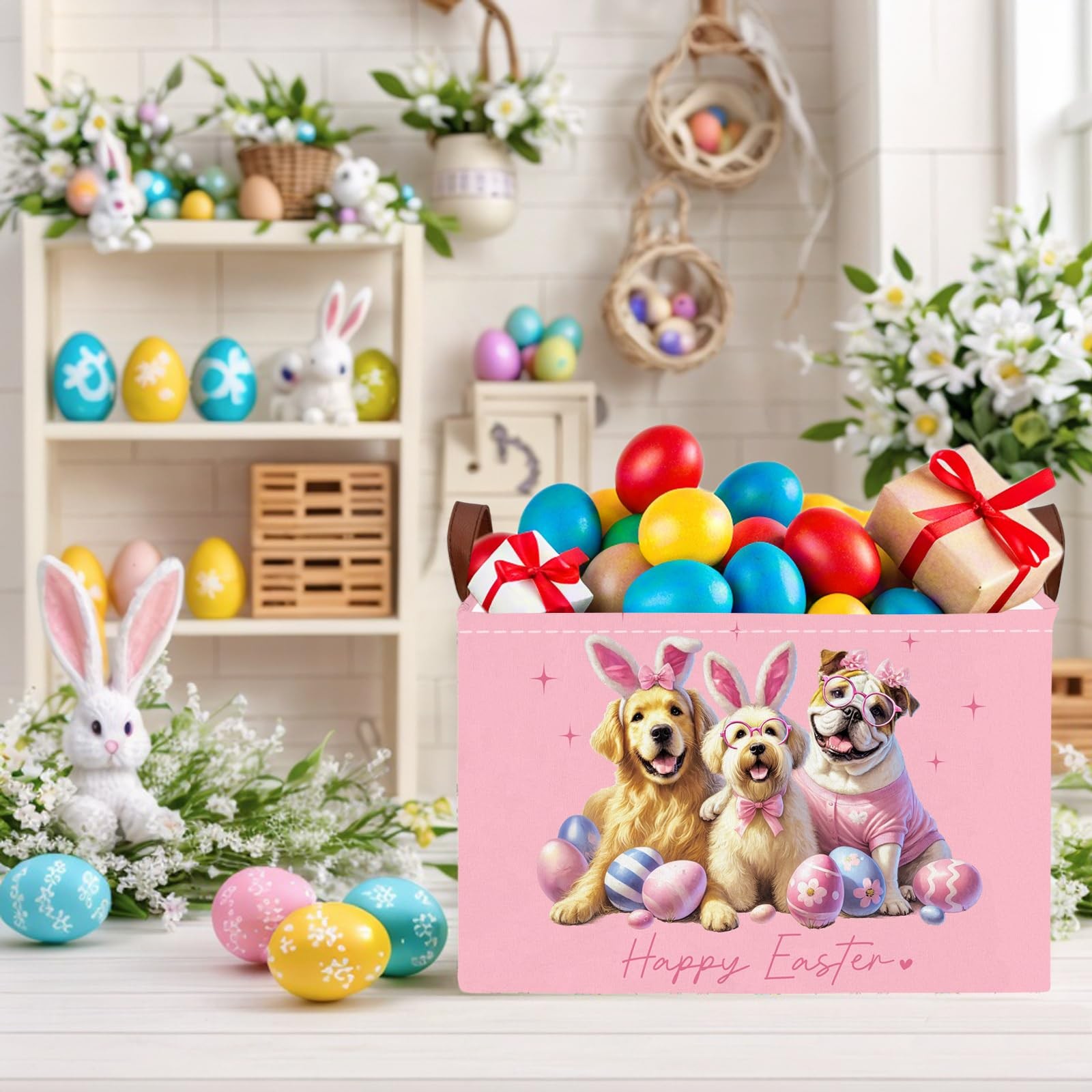 ASKETAM Kid Rectangular Empty Easter Basket for Girl Boy Bunny Eggs Easter Ba...