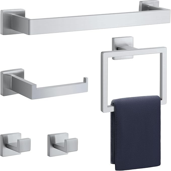 5 Pcs Towel Bar Set Bathroom Hardware Set Brushed Nickel Bath Accessories