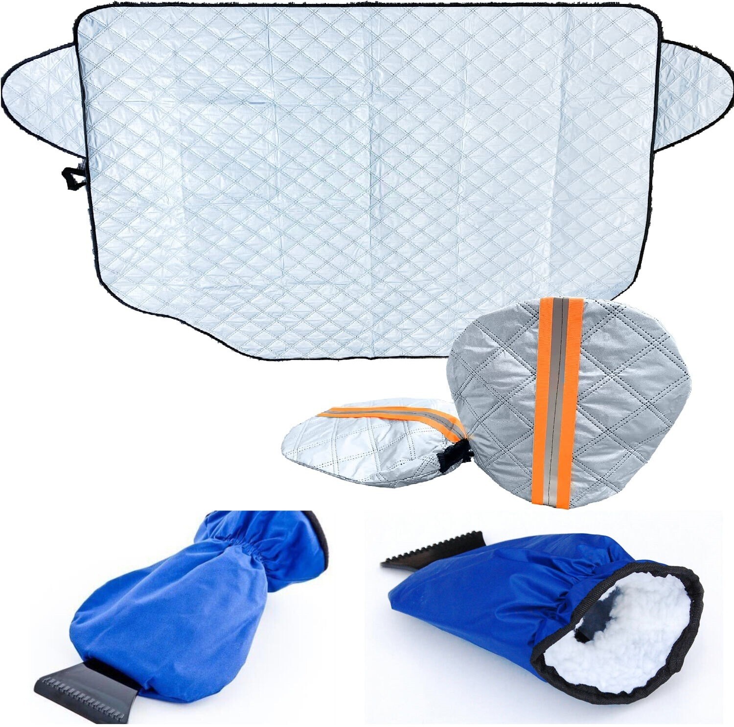 Car Windscreen Frost Ice Snow Protection Cover & Insulated Glove Ice Scraper Kit