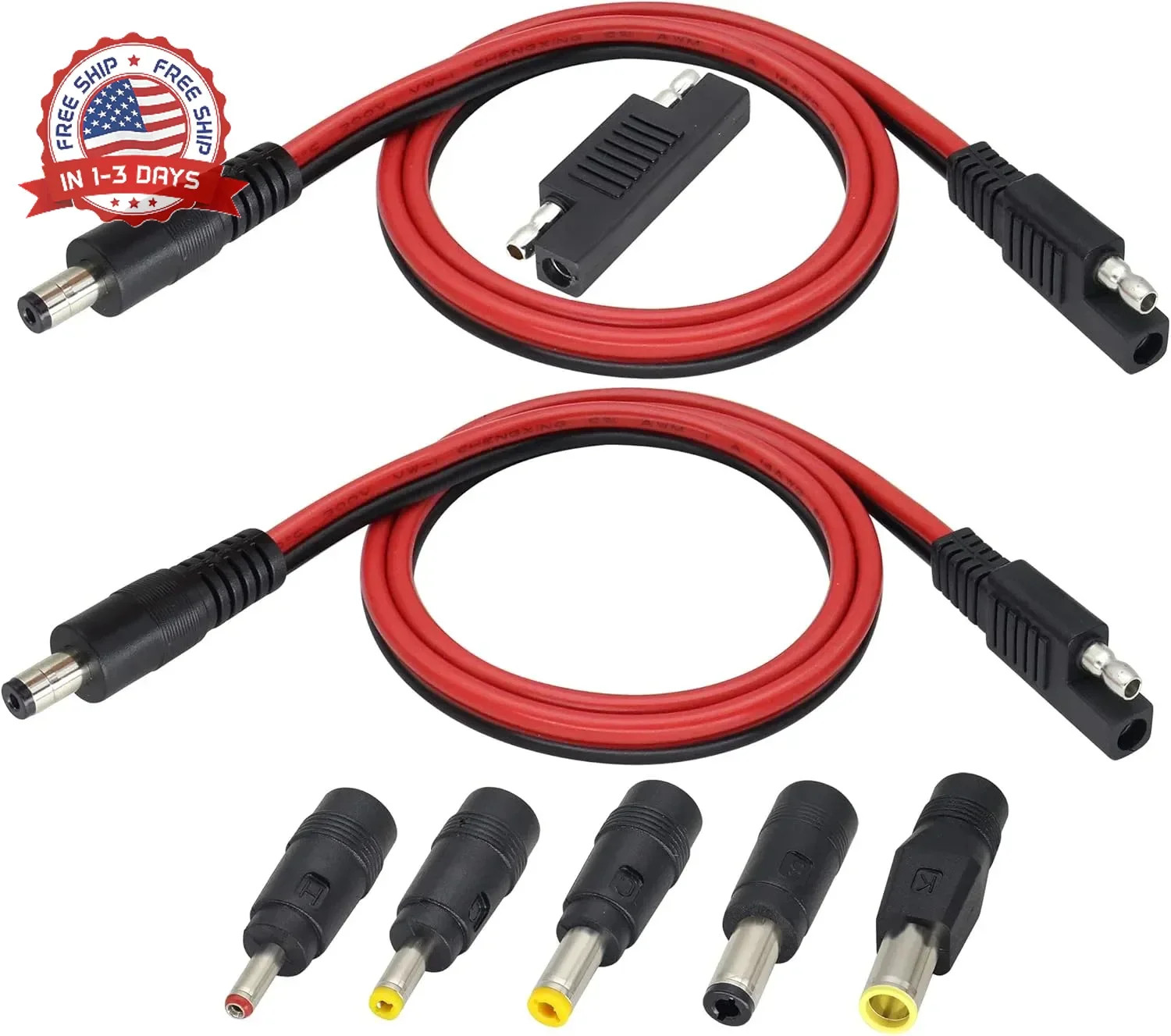 2Pack SAE to DC Adapter Cable SAE Plug to DC 5.5mmx2.1mm Male Connector Cables w