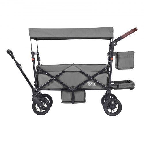Wagon Stroller for 2 Kids Push Pull Quad Collapsible Stroller with Adjustable