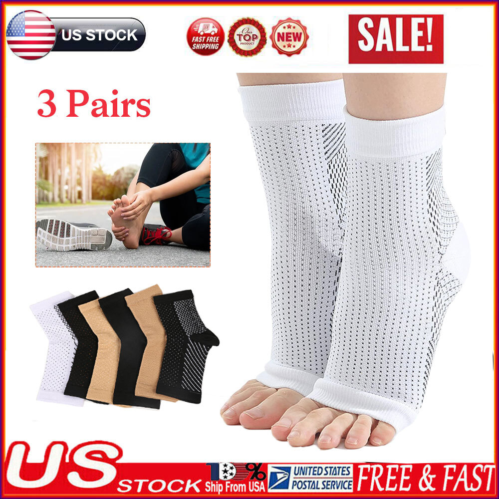 3 Pairs Neuropathy Socks, Foot Compression Sleeve For Pain, Anti Fatigue Support