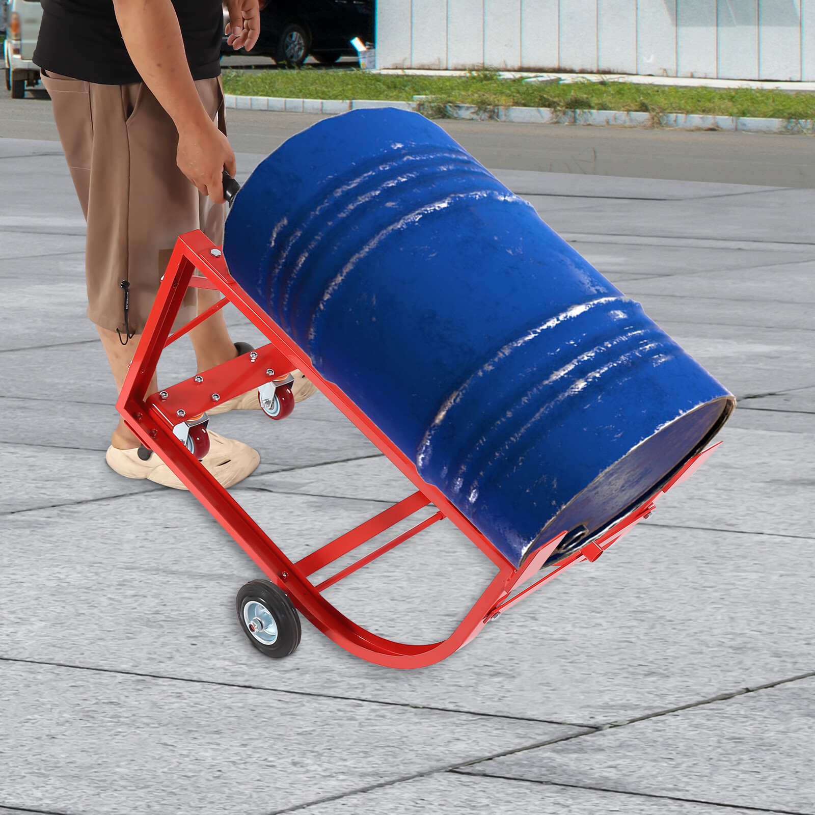 Drum Cradle With 4 Wheels, 55Gal Drum Cradle, 600lbs ,Red for Workshop&Factory