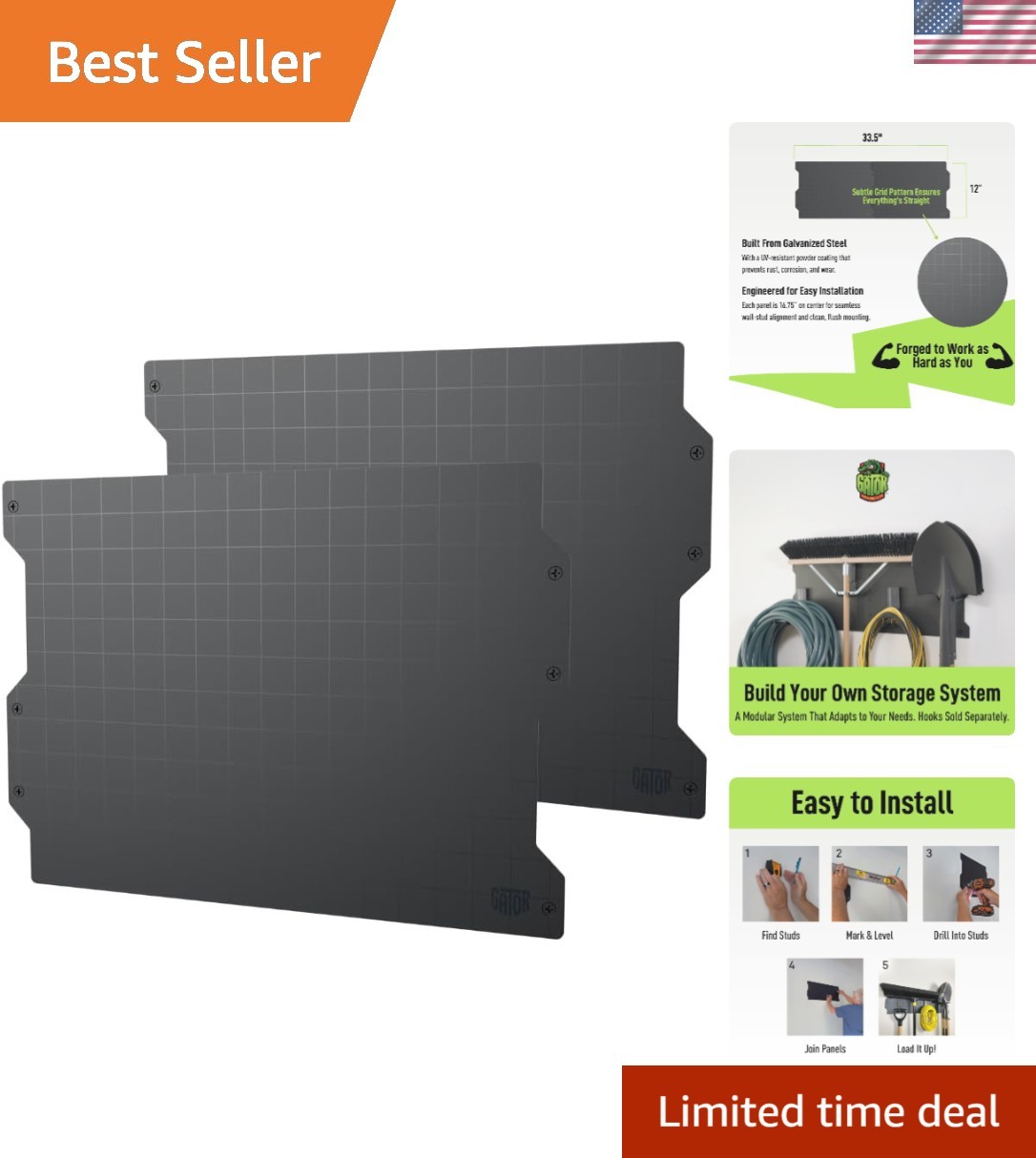 Heavy Duty 16.75x12 Steel Wall Panels (Set of 2) for Modular Storage Solutions