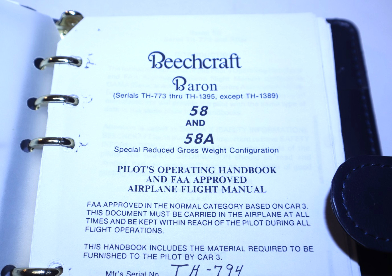 Beechcraft Baron 58 & 58A Pilot Operating Handbook & Flight Manual 1976 Aviation