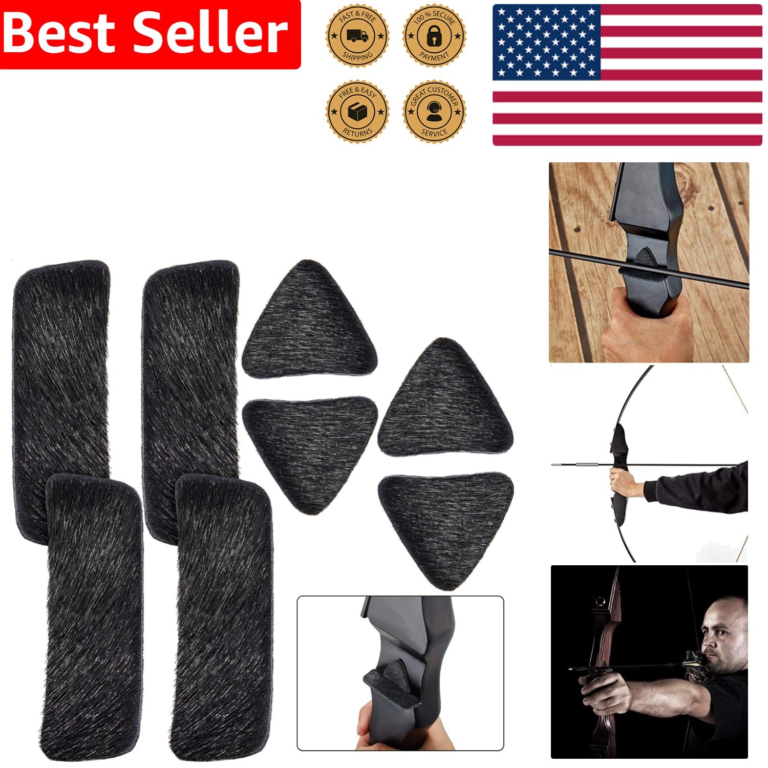 Archery Hair Arrow Rest Kit - 4 Pairs for Recurve & Longbow Shooting Practice