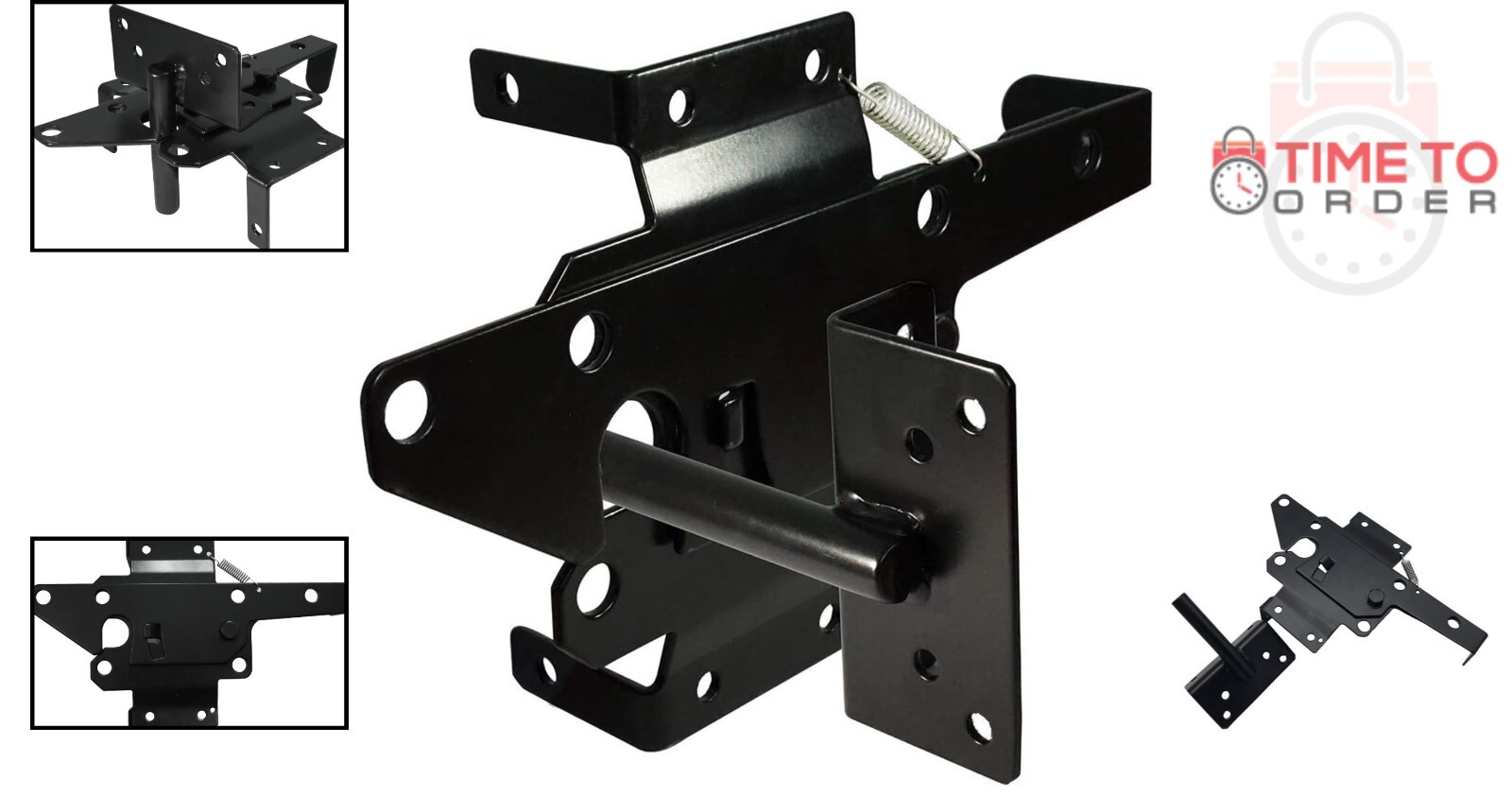 Self-Locking Gate Latch Heavy Duty Steel Post Mount Automatic Lock Fence Hard...