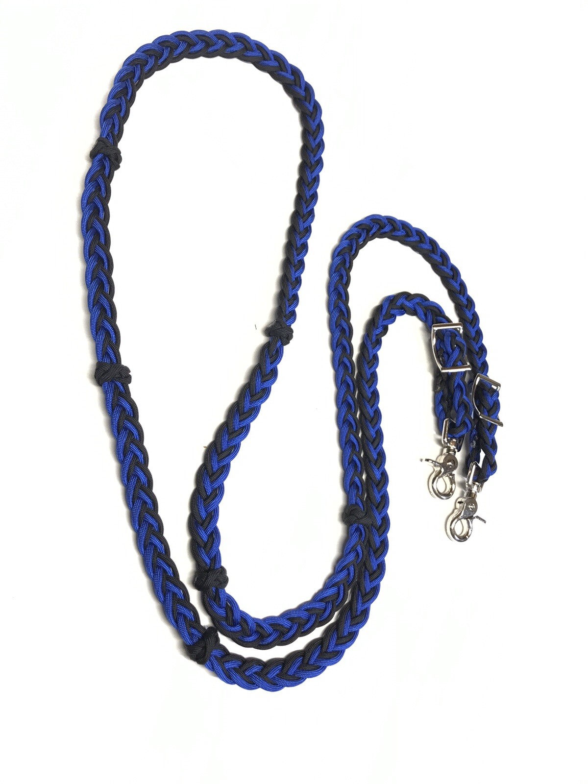 barrel Reins With Adjustable Grip Knots Electric Blue  and black