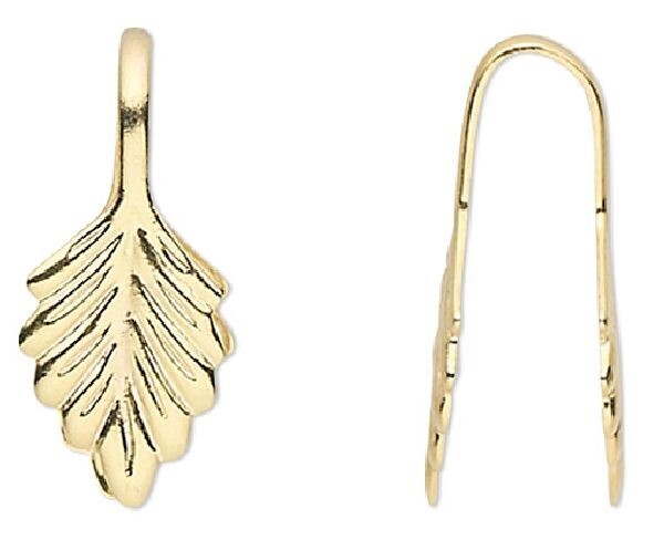 Bail, Fold-over, 100 Gold Plated Brass Glue on Pendant Leaf Bails with 14mm Grip