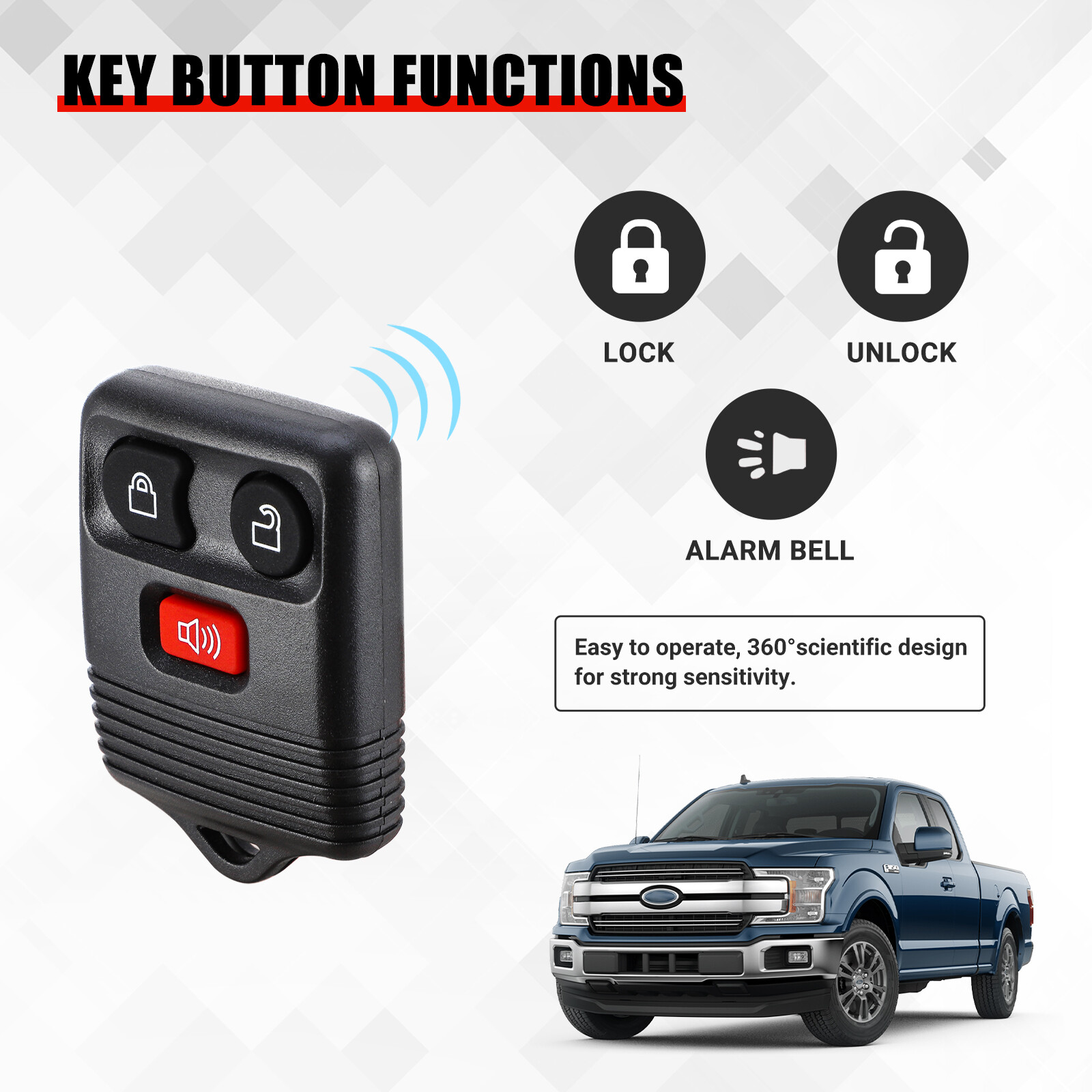2 For 1999 2000 2001 2002 2003 2004 2005 2006 2007 Ford F-250 Remote Car Key Fob