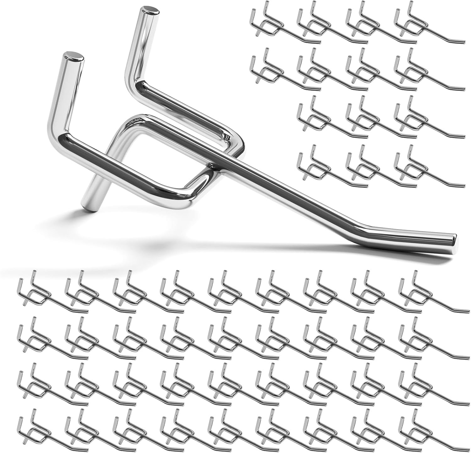 50 Pack 2 Inch Metal Pegboard Hooks, Fit 1/4 in and 1/8 in Peg Board Organizer A