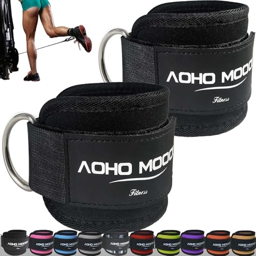 Comfortable Adjustable Ankle Straps for Cable Machines Women, Gym Black Pair