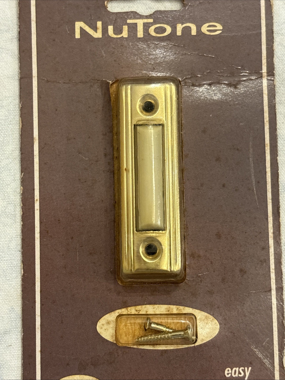 NuTone PB-11V 12V Brass Tone Rectangular Door Bell Push Button Vintage