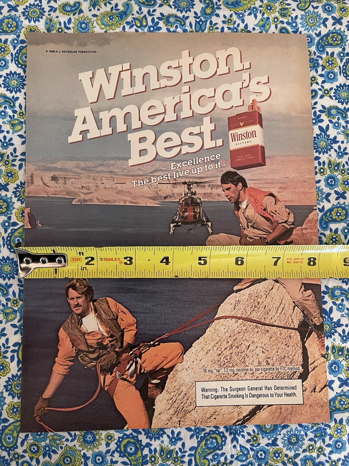 Vintage 1985 Winston Cigarettes Print Ad Rock Climbers Helicopter