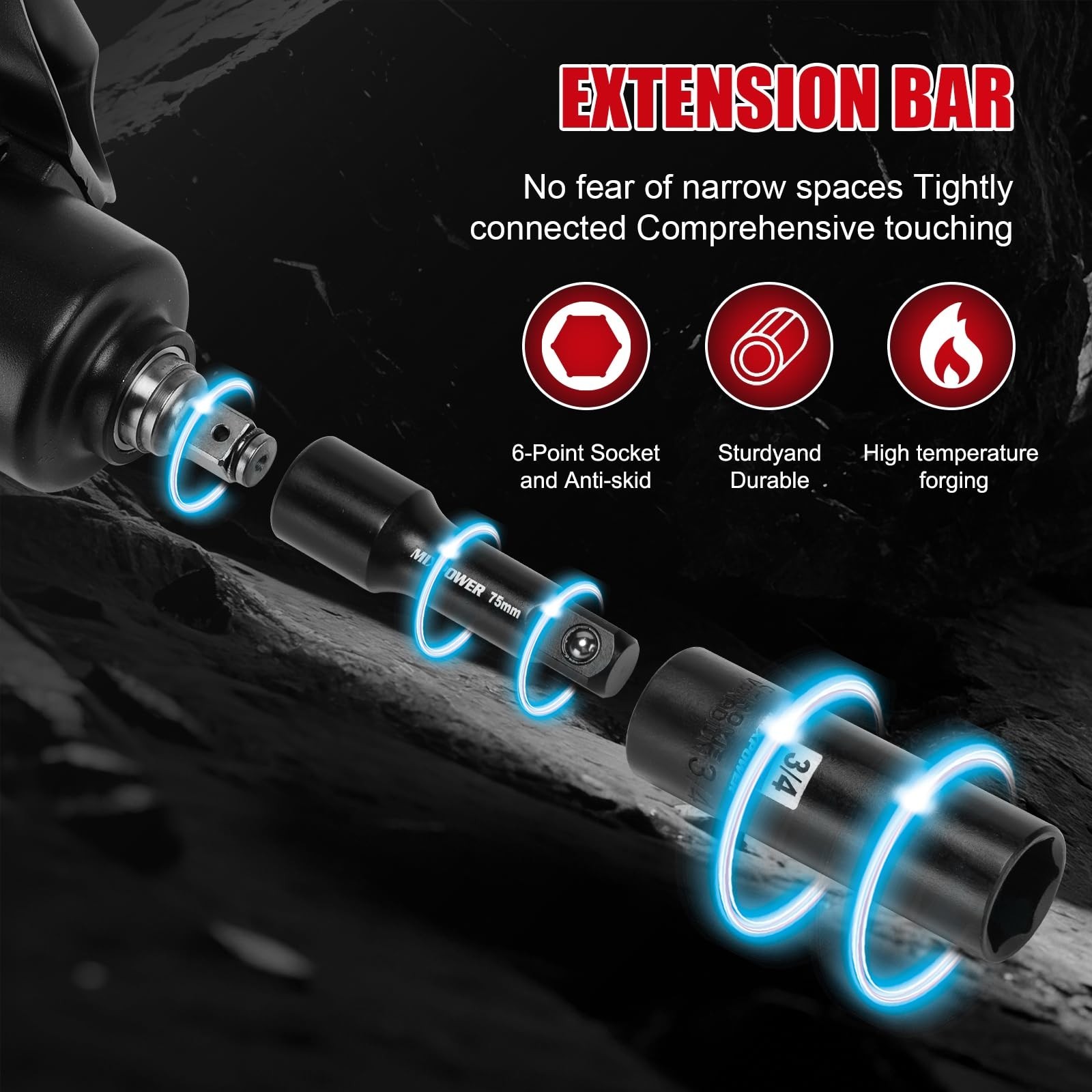 25 PCS 1/2” Drive Impact Socket Set, 3/8" to 1-1/2" Deep Socket, 6-Point H