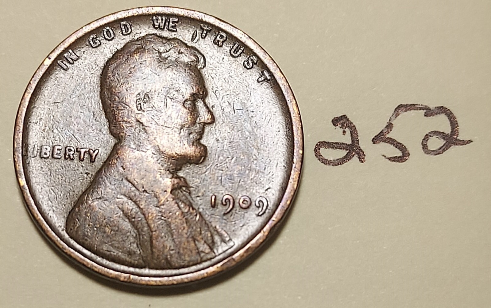 1909 Lincoln Wheat Cent F FINE #252