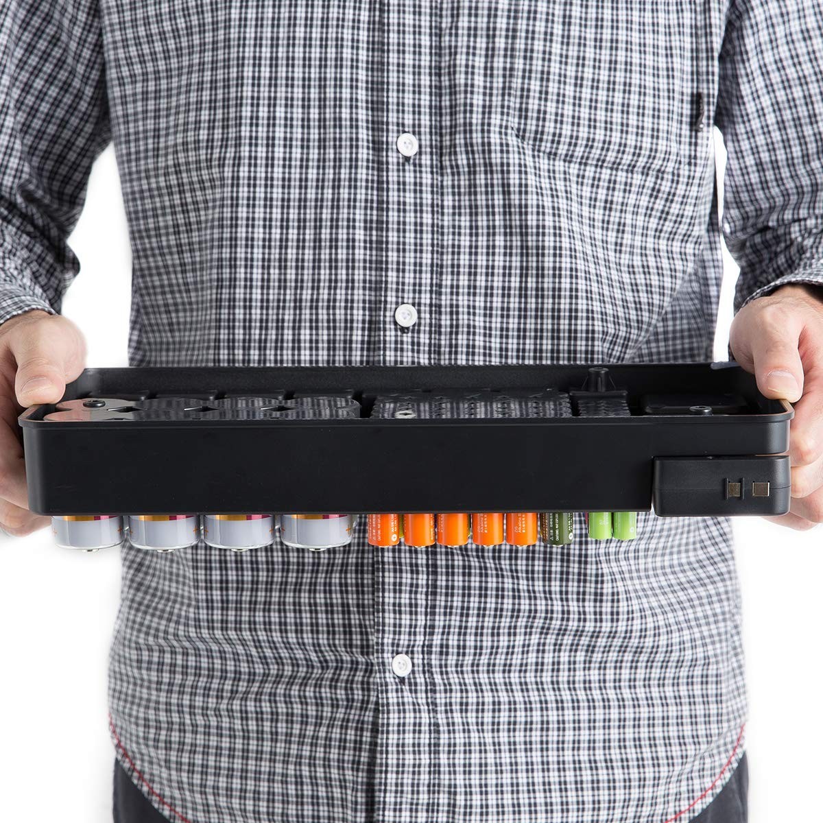 Compact Battery Storage with Tester - Holds 110 Various Sizes, Easy Access