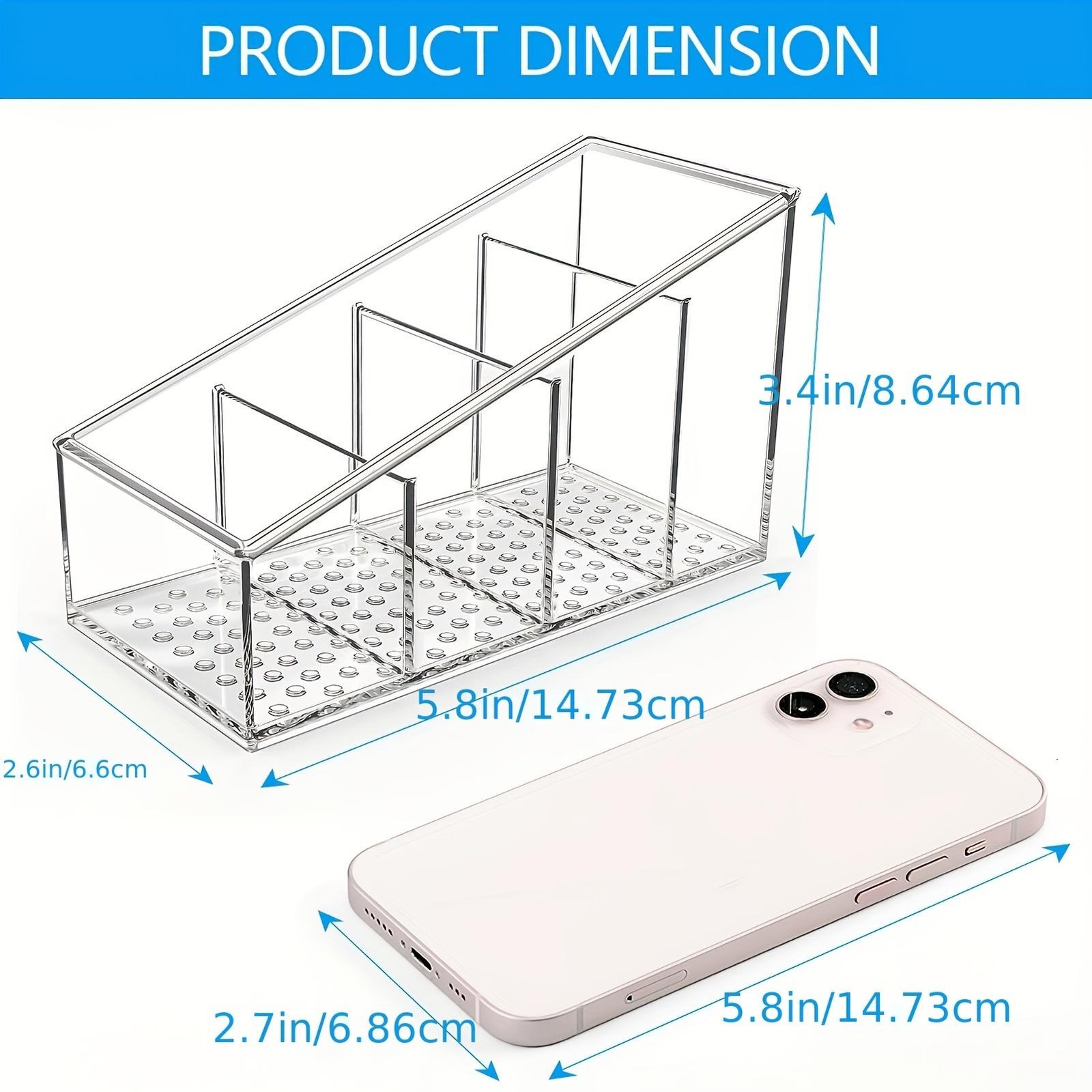 Clear Plastic Remote Holder 4-compartment Desk Organizer for Home & Office